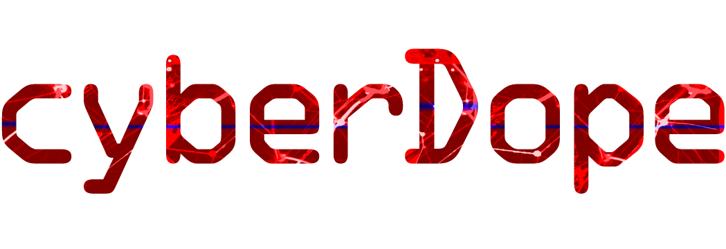 Super cool cyberpunk red cyberDope logo with yellow details and thin blue stripe